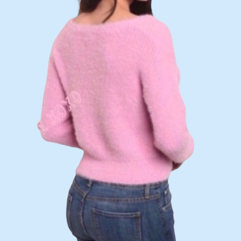 ❌DONATED❌Pink V-Neck Button Up Soft Fuzzy Knit Sweater Top - Picture 2 of 11